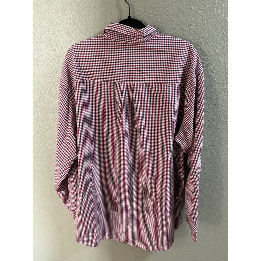 Lands End Mens XL Tall Gingham Button Down Shirt Red White Blue Long Sleeve